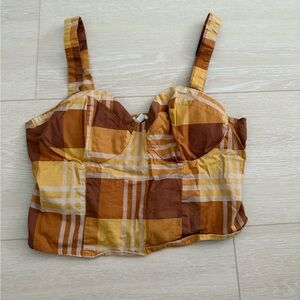 3/$10 Twine & String Plaid Brown Orange Crop Top